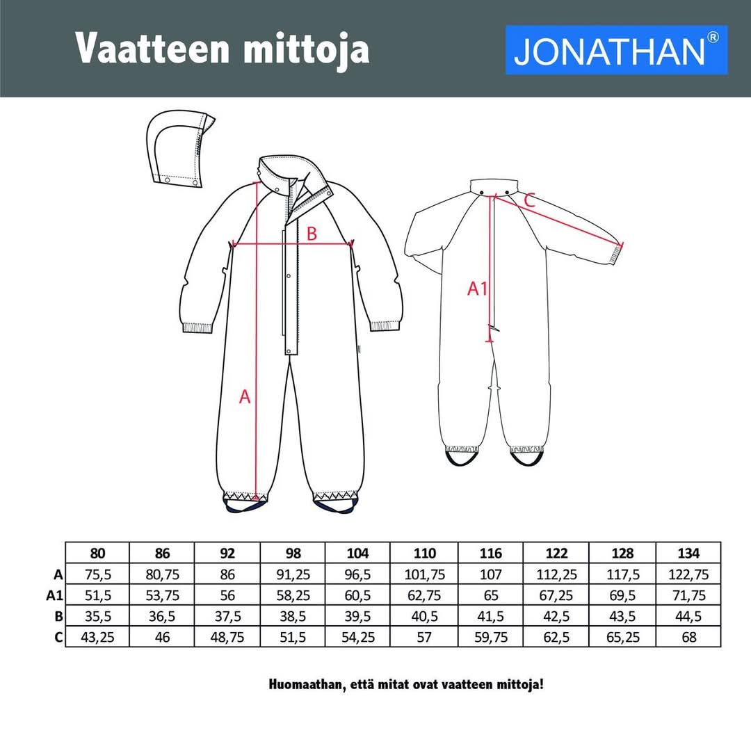 Tepitud voodriga Jonathani vihmakombinesoon, suurus 116